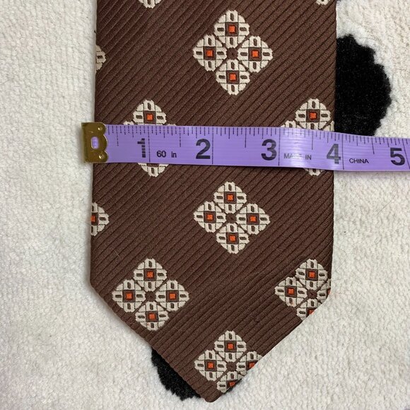 Vintage 60s Polyester Clip On Tie Brown Mod Disco Geometric Retro Wide Necktie - Picture 13 of 13